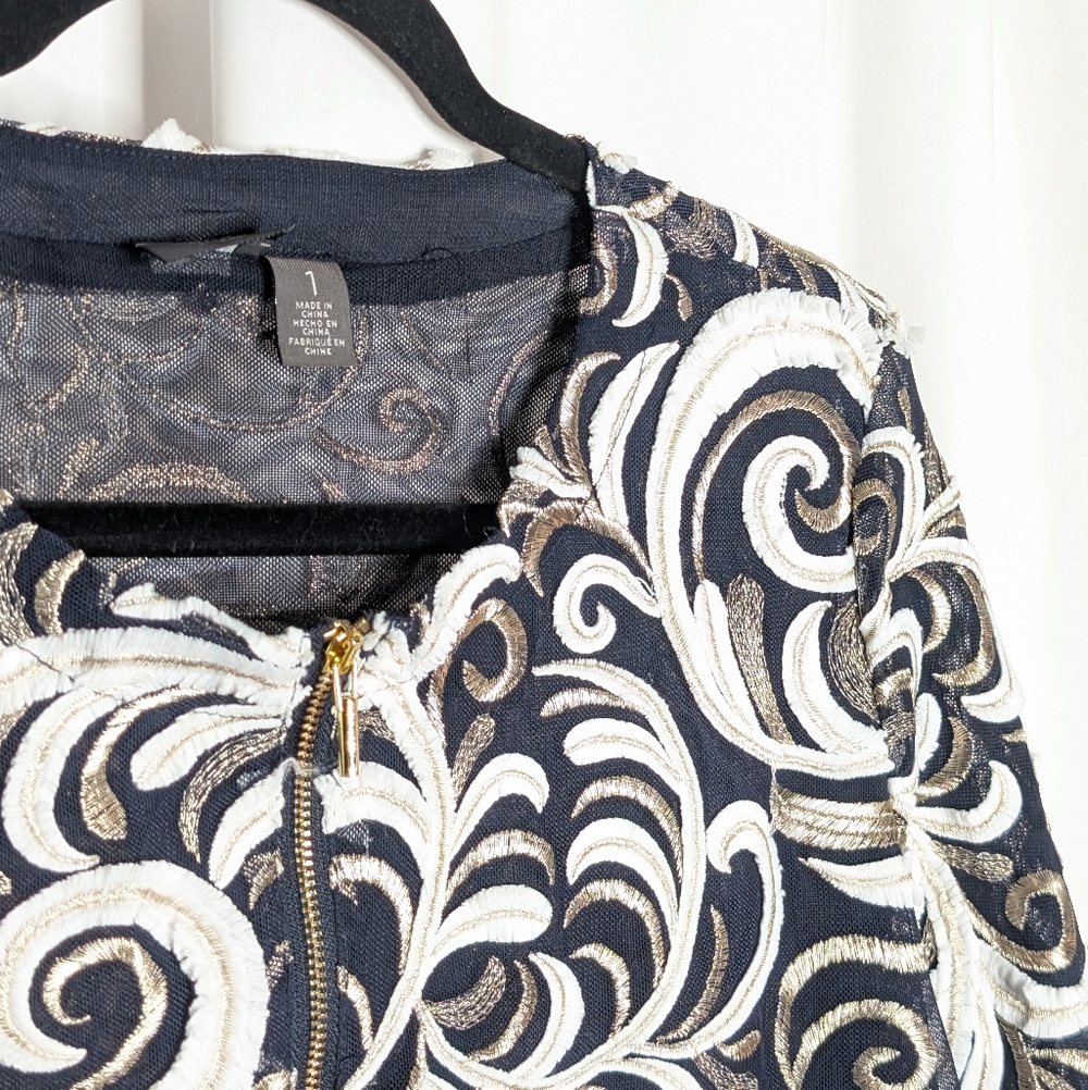 Chico's Travelers Collection Scrolled Bomber Jacket Size 1 - Picture 3 of 7